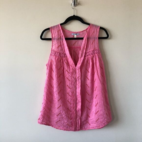 ANTHROPOLOGIE Leifnotes Andie Eyelet Pink Top - Picture 4 of 10